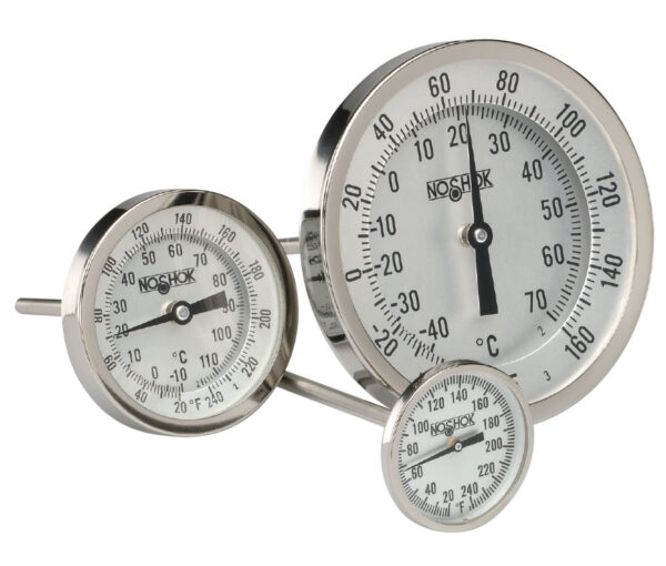 2" Bimetal Thermometer, 1/4" NPT Back Conn, 4" Stem Length, 0/140 F/C, .250" Diameter