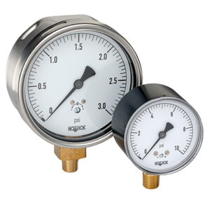 Vacuum Gauge, 4" 304 SS Case, Copper Alloy Internals, 30 inH2O vac, 1/4 NPT Male Bottom Conn