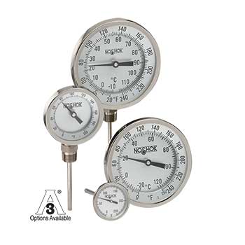 5" Bimetal Thermometer, 1/2" NPT Adjustable Angle Conn, 9" Stem Length, 200/1000 F/C, .250" Diameter