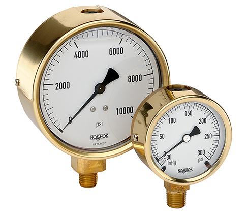 Vacuum Gauge, 2.5" Brass Case, Copper Alloy Internals, 30 vac, 1/4 NPT Male Back Conn, Glycerin Filled